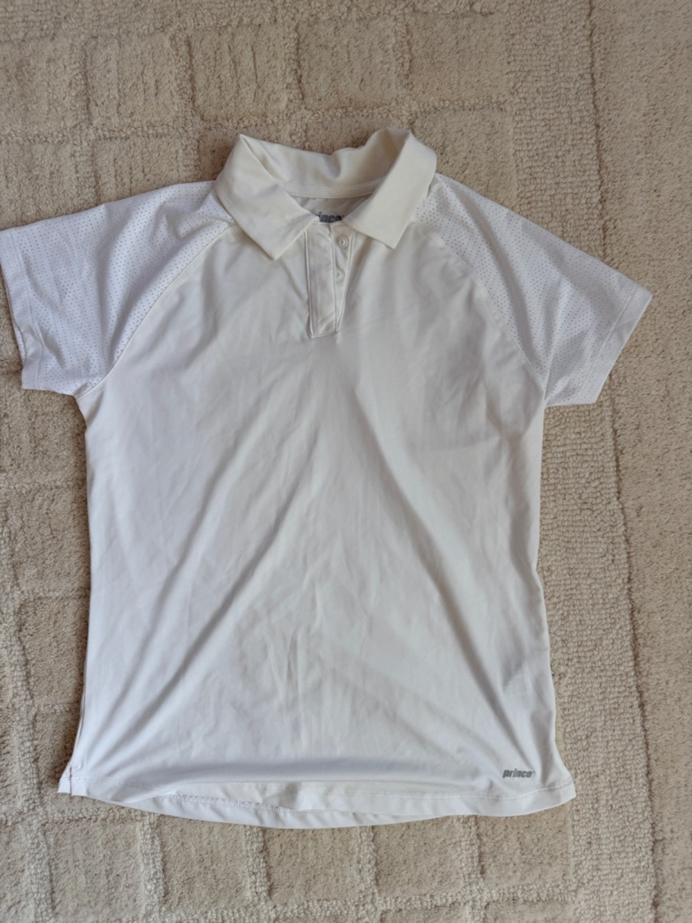 Prince White Polo Tennis Shirt with Light Gray Logo